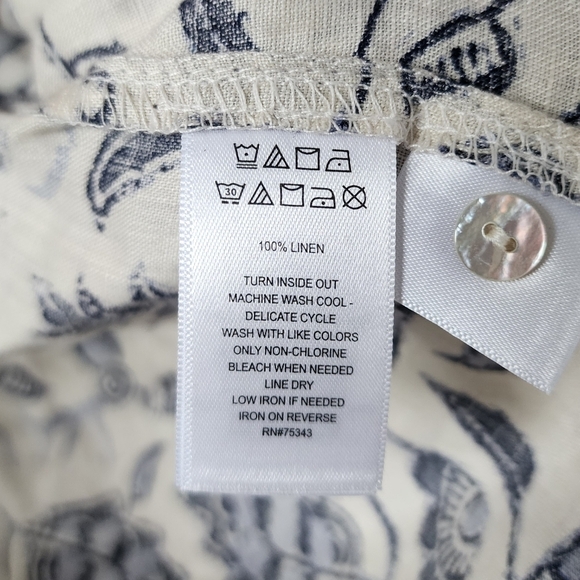 Rachel Zoe 100% Linen Button Up Paisley Floral Peasant Tunic Top Blue Lagenlook - Picture 11 of 12